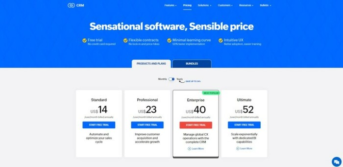 Zoho Pricing Page